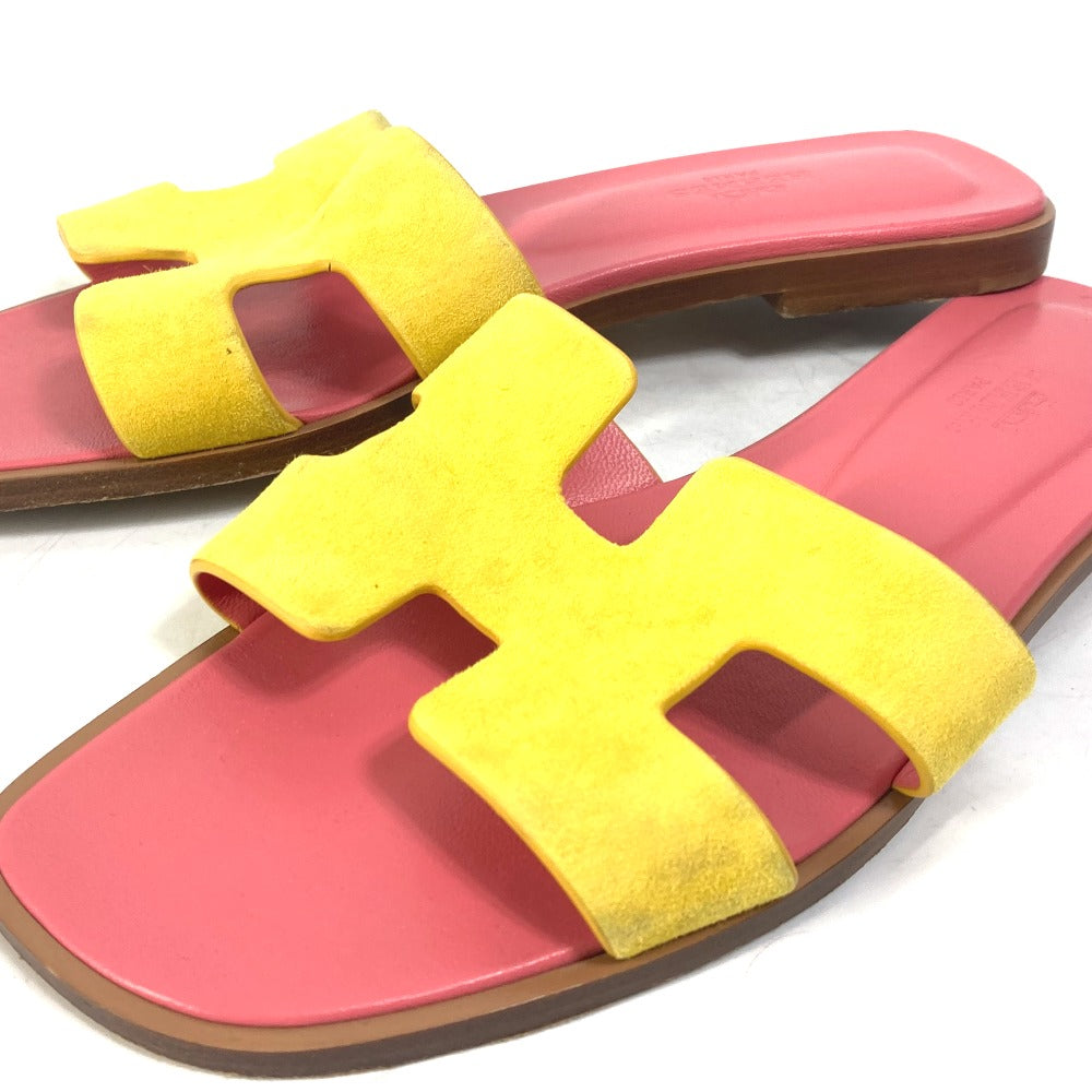 HERMES Sandals Leather, Suede pink logo Oran Women 36.5 Used