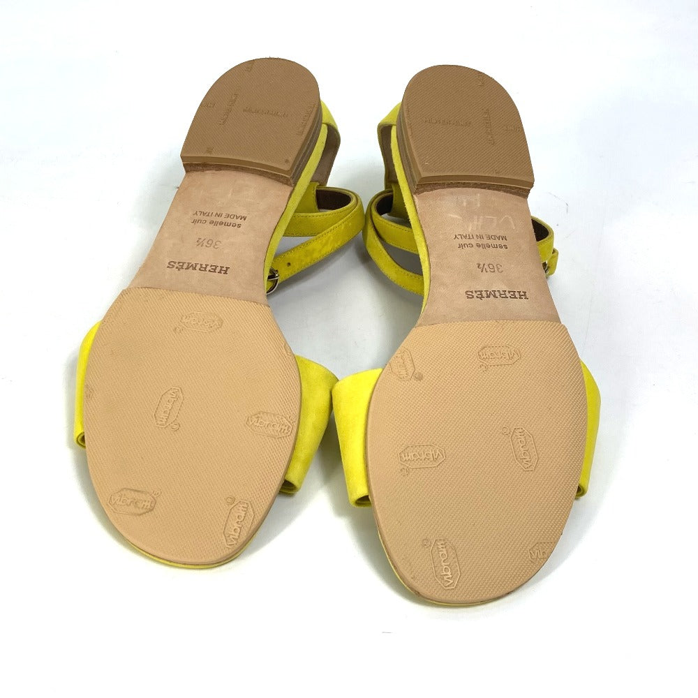HERMES Sandals Leather / suede yellow With flat belt 36 1/2