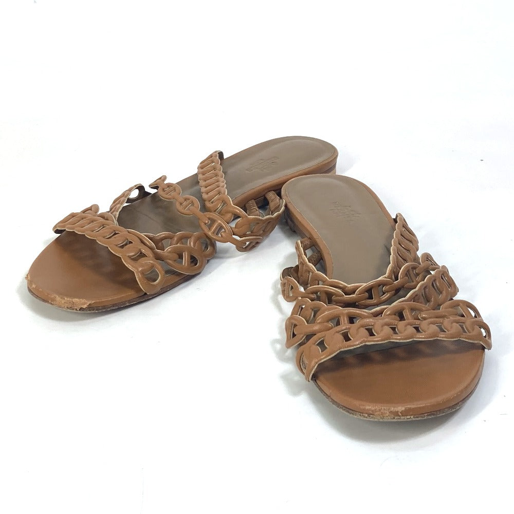 HERMES Sandals leather Brown Chene Dunkle 5 Row Women 40 Used