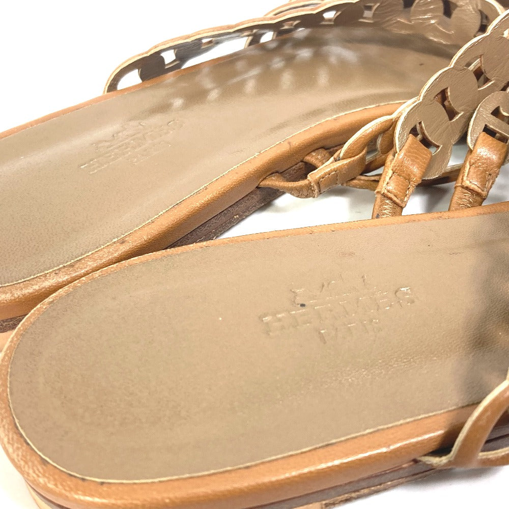 HERMES Sandals leather Brown Chene Dunkle 5 Row Women 40 Used