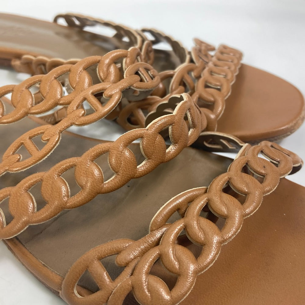 HERMES Sandals leather Brown Chene Dunkle 5 Row Women 40 Used
