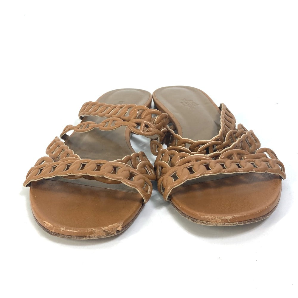 HERMES Sandals leather Brown Chene Dunkle 5 Row Women 40 Used