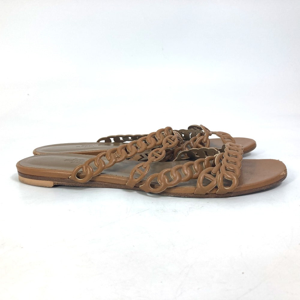 HERMES Sandals leather Brown Chene Dunkle 5 Row Women 40 Used