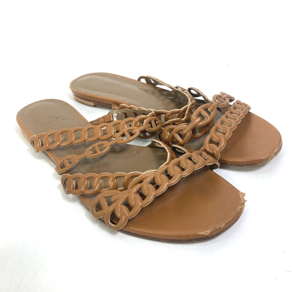 HERMES Sandals leather Brown Chene Dunkle 5 Row Women 40 Used
