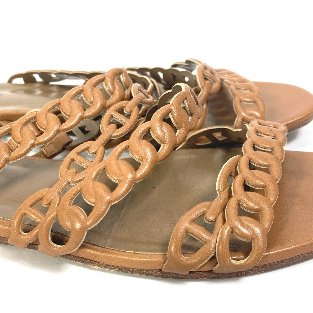 HERMES Sandals leather Brown Chene Dunkle 5 Row Women 40 Used