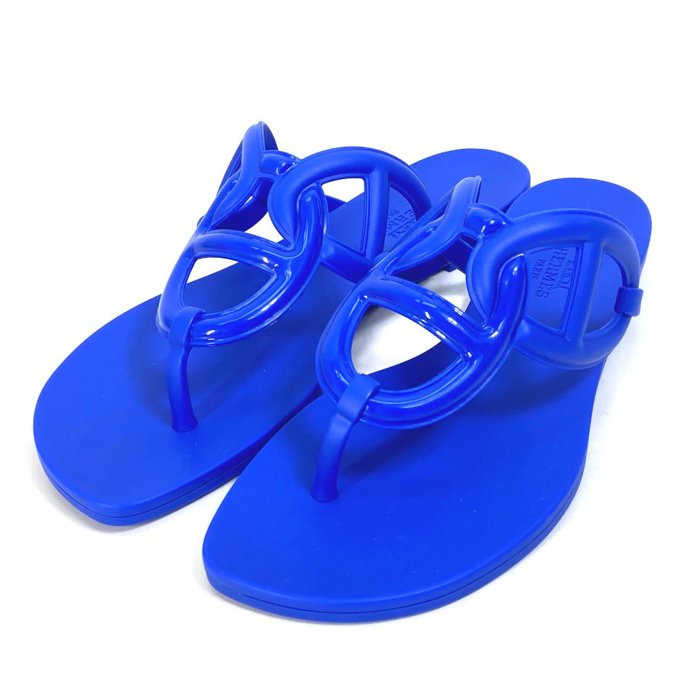 HERMES Sandals rubber blue Flat thong shoes Chene Dunkle Egeri Women 36 Used