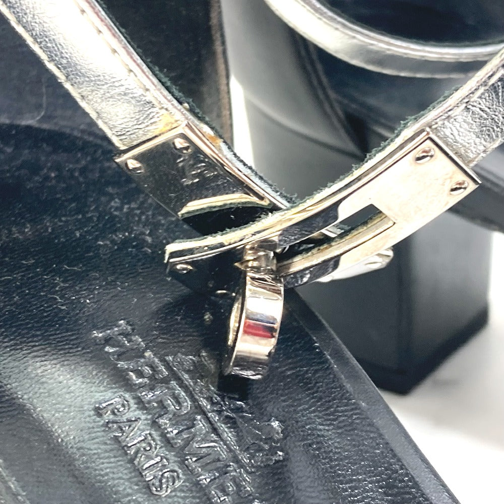 HERMES Sandals leather Silver Two-tone heel shoes Money 37 1/2