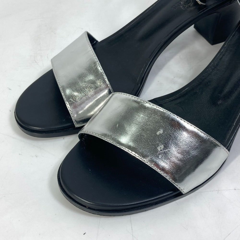 HERMES Sandals leather Silver Two-tone heel shoes Money 37 1/2