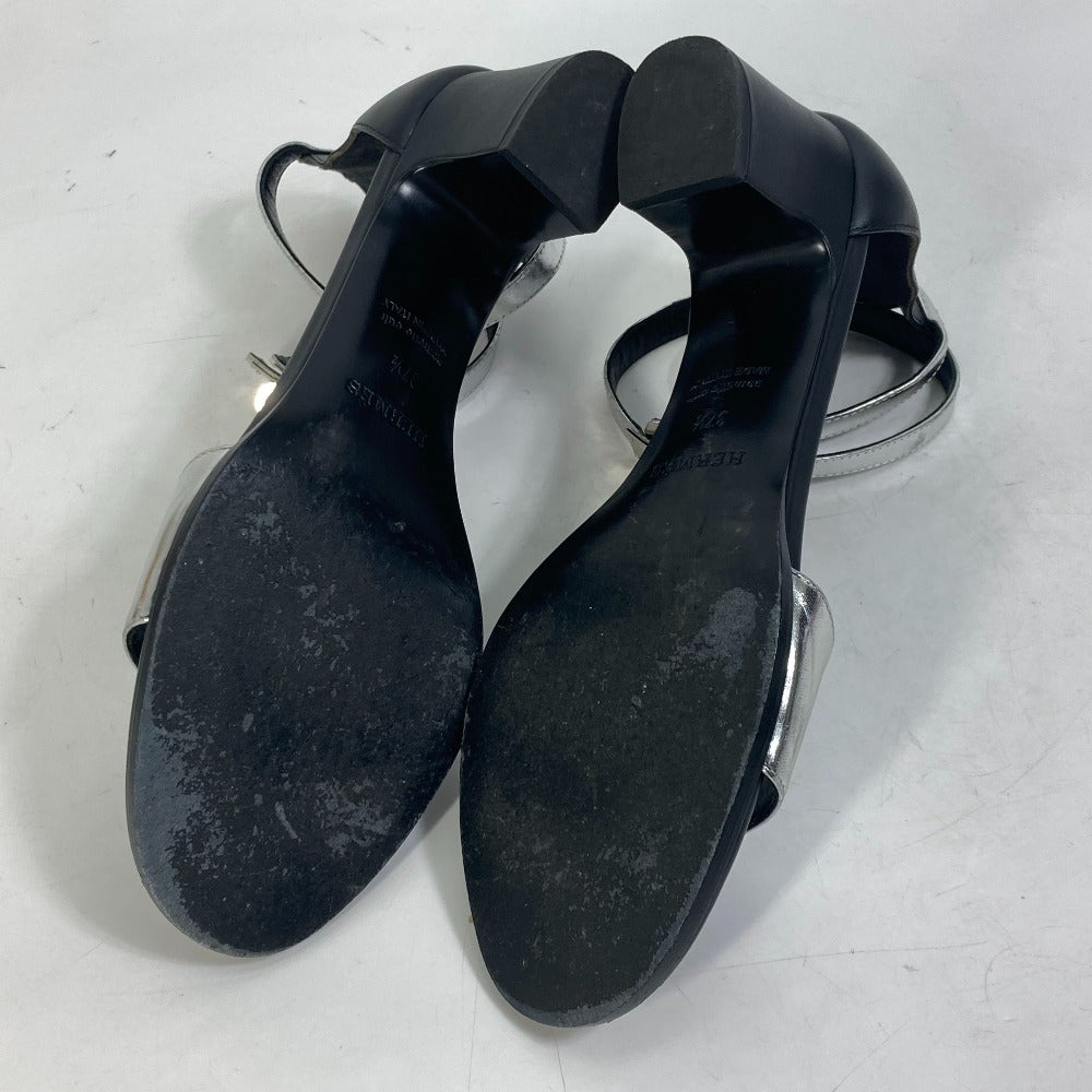 HERMES Sandals leather Silver Two-tone heel shoes Money 37 1/2