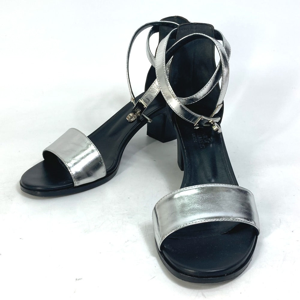 HERMES Sandals leather Silver Two-tone heel shoes Money 37 1/2