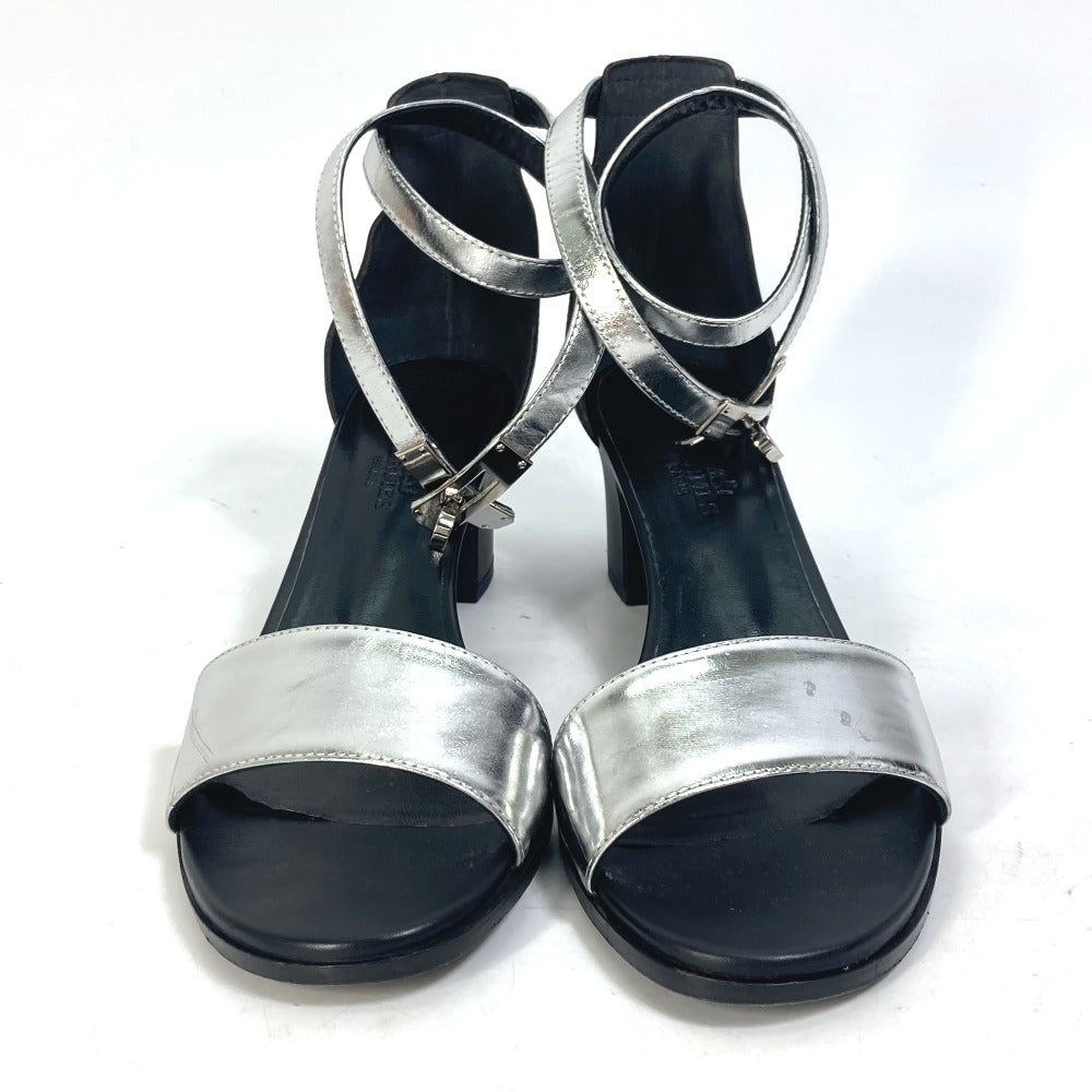 HERMES Sandals leather Silver Two-tone heel shoes Money 37 1/2