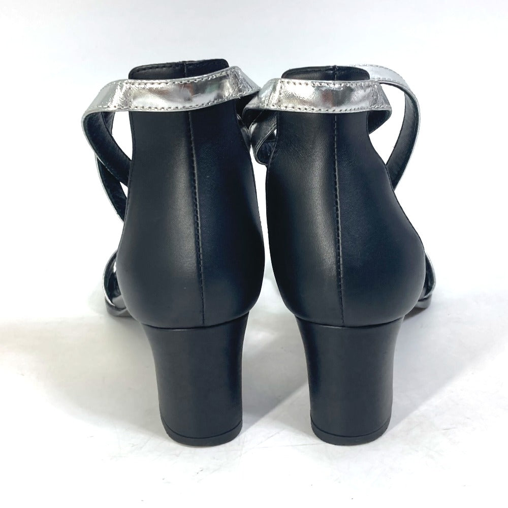 HERMES Sandals leather Silver Two-tone heel shoes Money 37 1/2