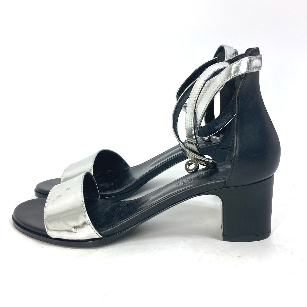 HERMES Sandals leather Silver Two-tone heel shoes Money 37 1/2