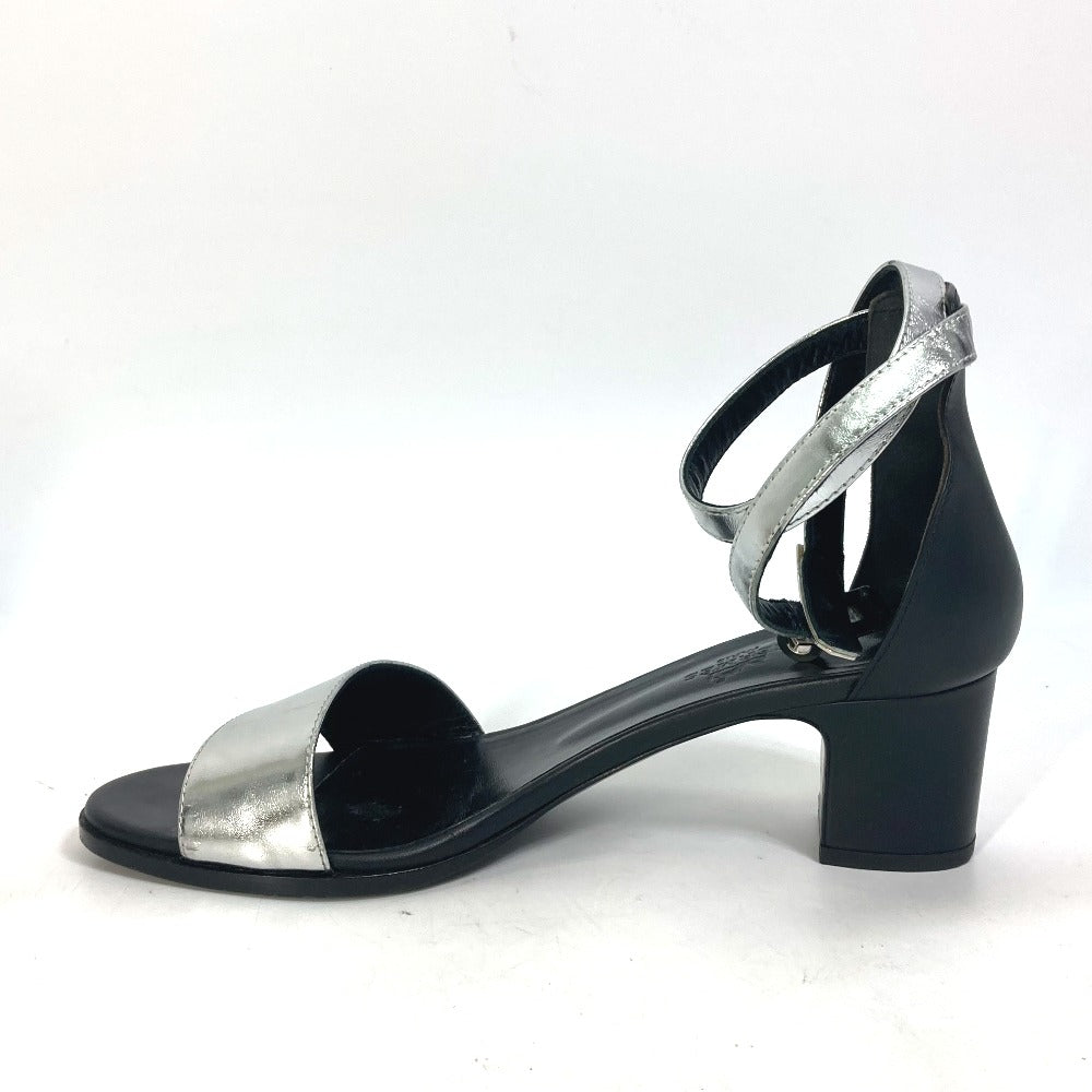 HERMES Sandals leather Silver Two-tone heel shoes Money 37 1/2