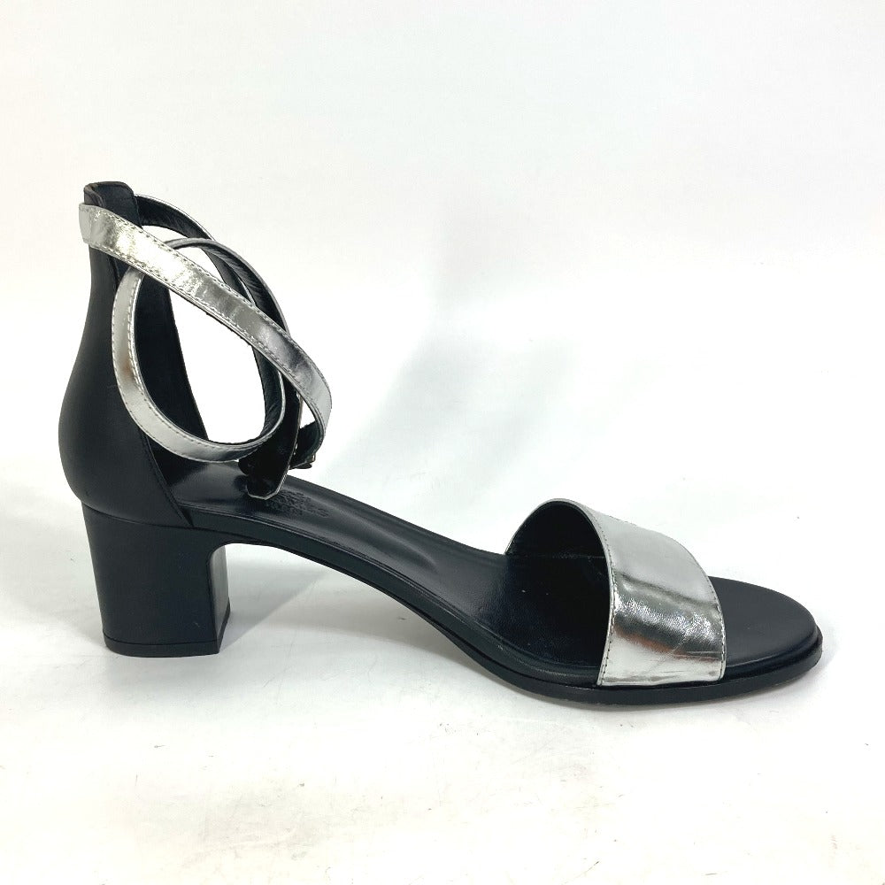 HERMES Sandals leather Silver Two-tone heel shoes Money 37 1/2