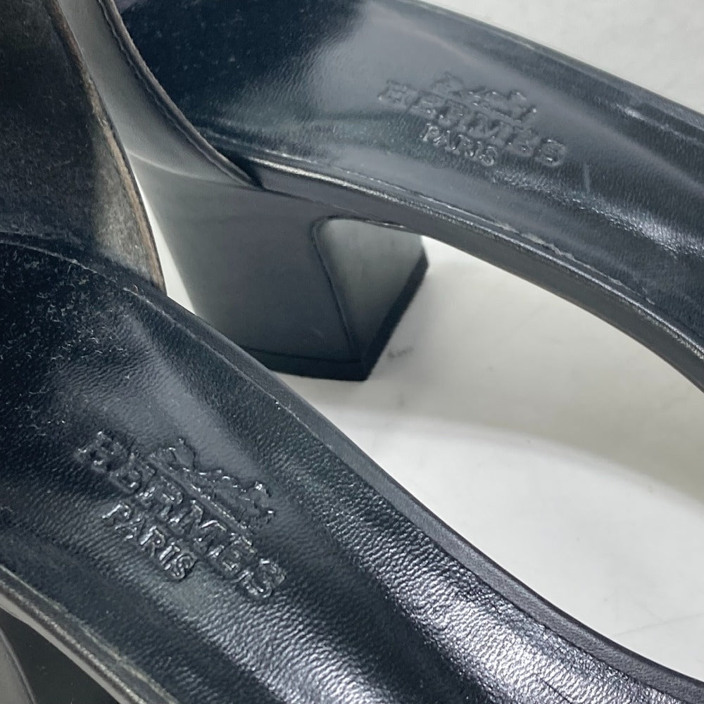 HERMES Sandals leather Silver Two-tone heel shoes Money 37 1/2