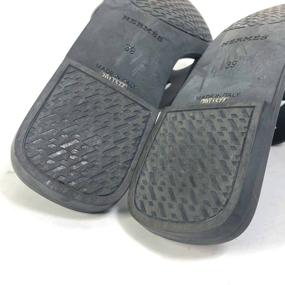 HERMES Sandals rubber black shoes flats flats Aloha Chene Dunkle Women 39 Used