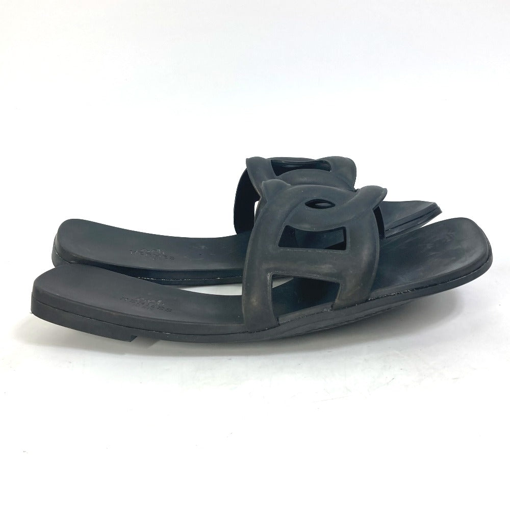 HERMES Sandals rubber black shoes flats flats Aloha Chene Dunkle Women 39 Used