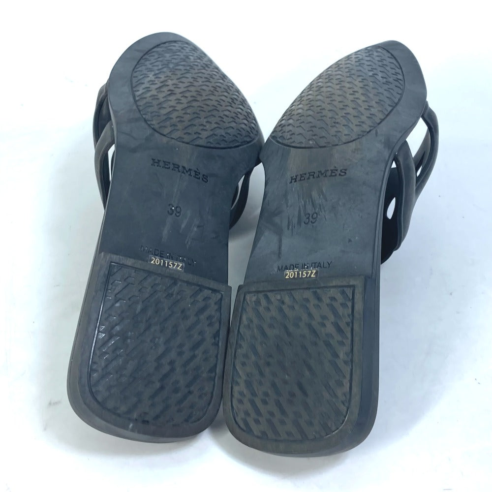 HERMES Sandals rubber black shoes flats flats Aloha Chene Dunkle Women 39 Used