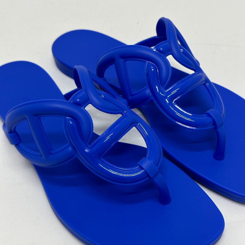 HERMES Sandals rubber blue Flat thong shoes Chene Dunkle Egeri Women 35 Used