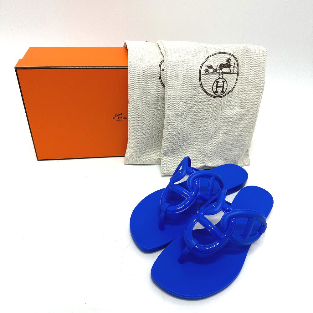 HERMES Sandals rubber blue Flat thong shoes Chene Dunkle Egeri Women 35 Used