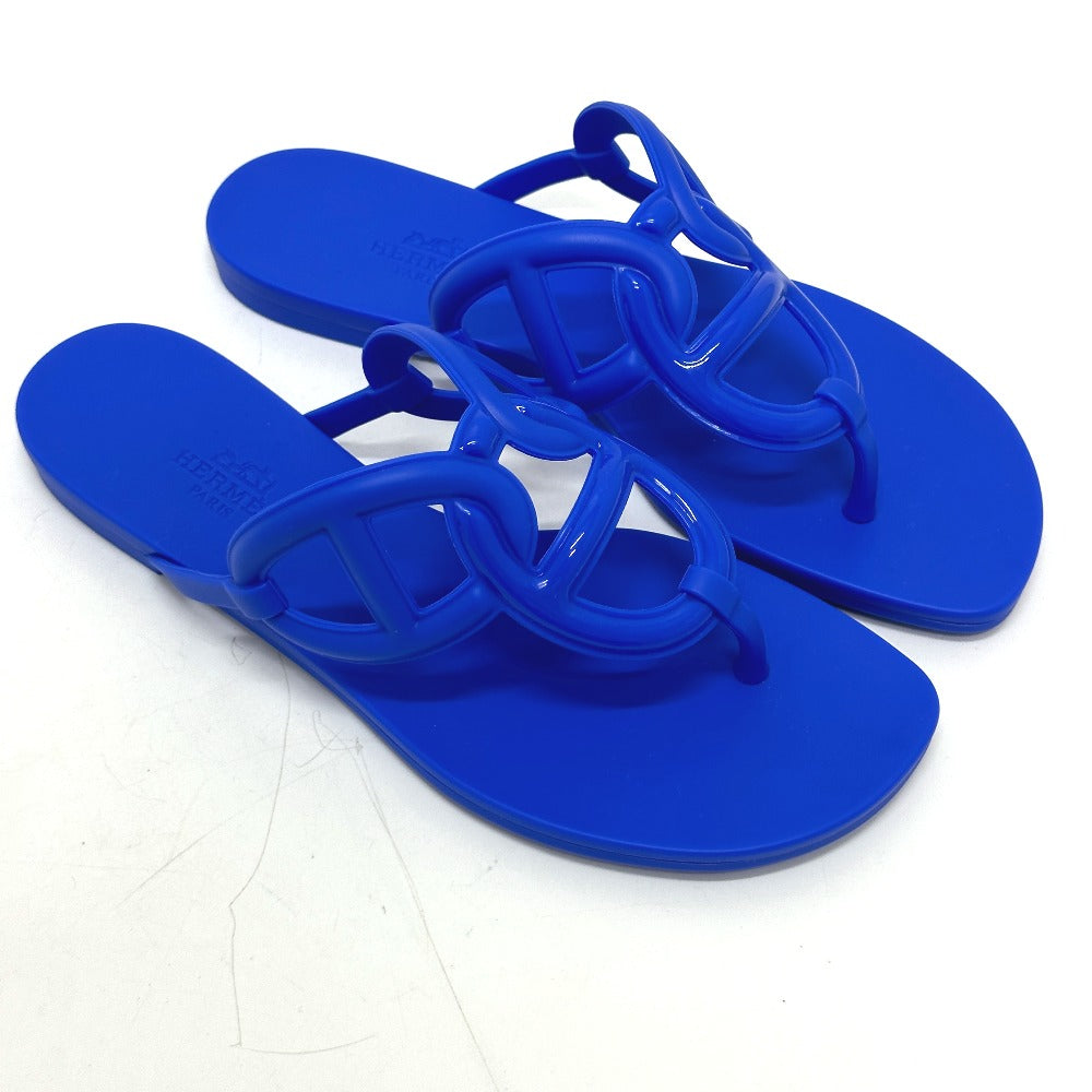 HERMES Sandals rubber blue Flat thong shoes Chene Dunkle Egeri Women 35 Used