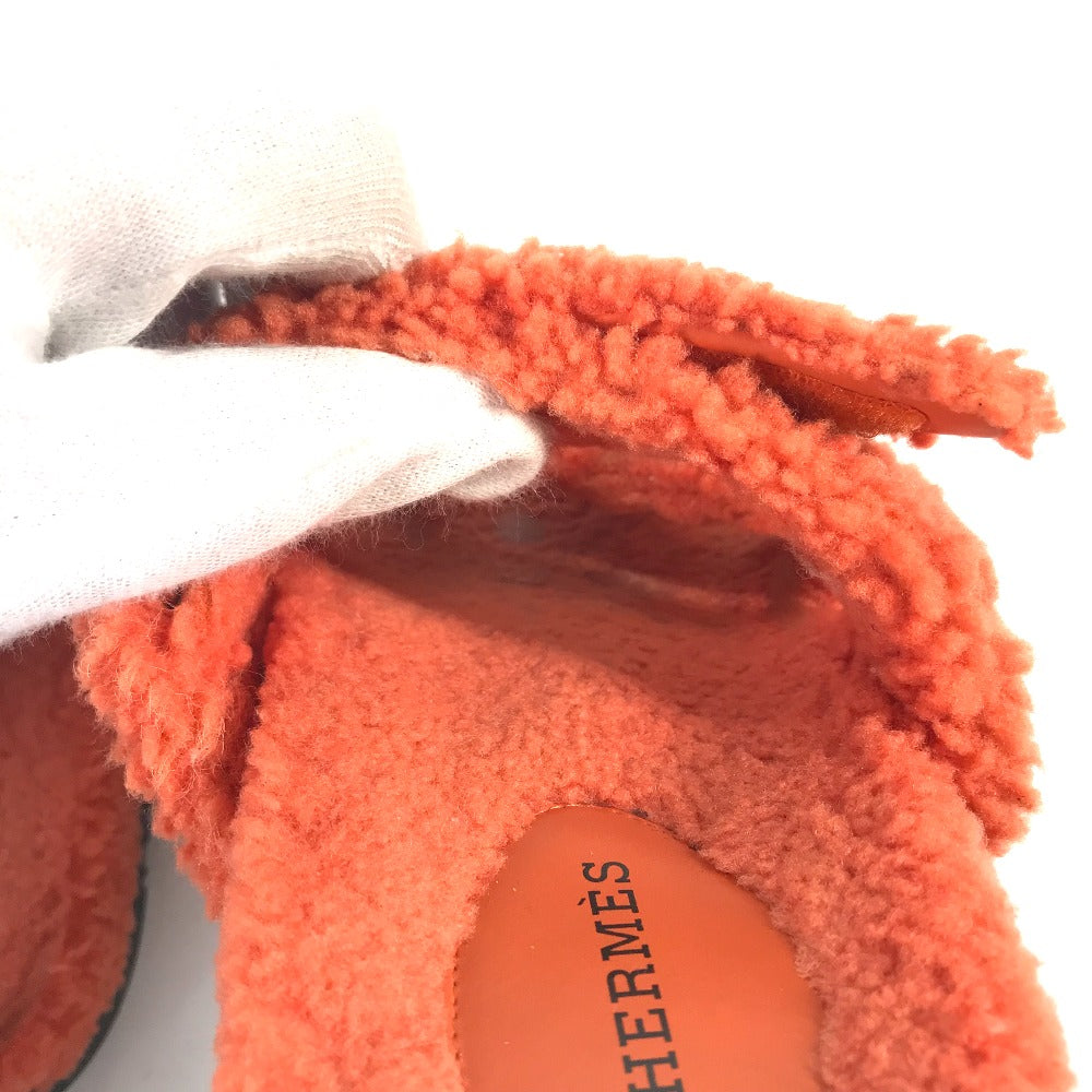HERMES Sandals Sheepskin, Mouton Orange Fluffy H logo shoes flats Sandals "Chypre" Women 36 Used