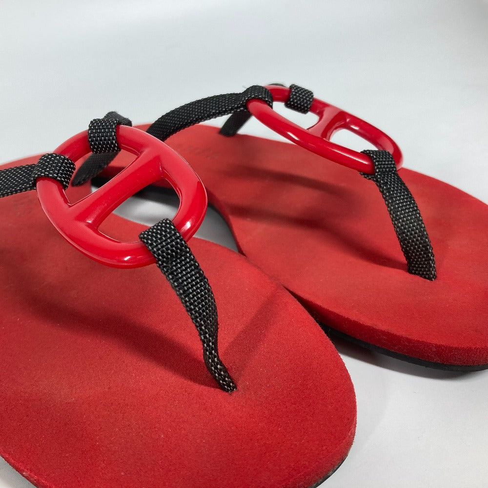 HERMES Sandals Canvas, Plastic Red Chene Dunkle Beach Sandals Caranera Women No size Used