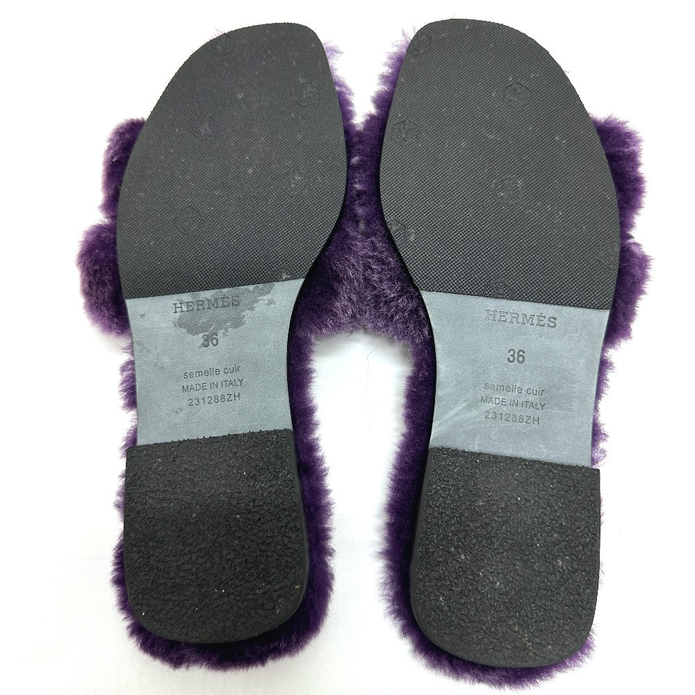 HERMES Sandals Sheepskin purple Oran Sheepskin Women 36 Used