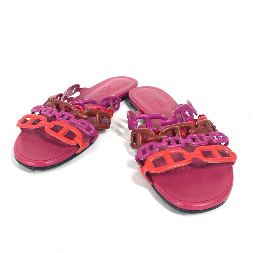 HERMES Sandals leather pink Shoes Flat Sandals Thalassa Chene Dunkle Women 36.5 Used
