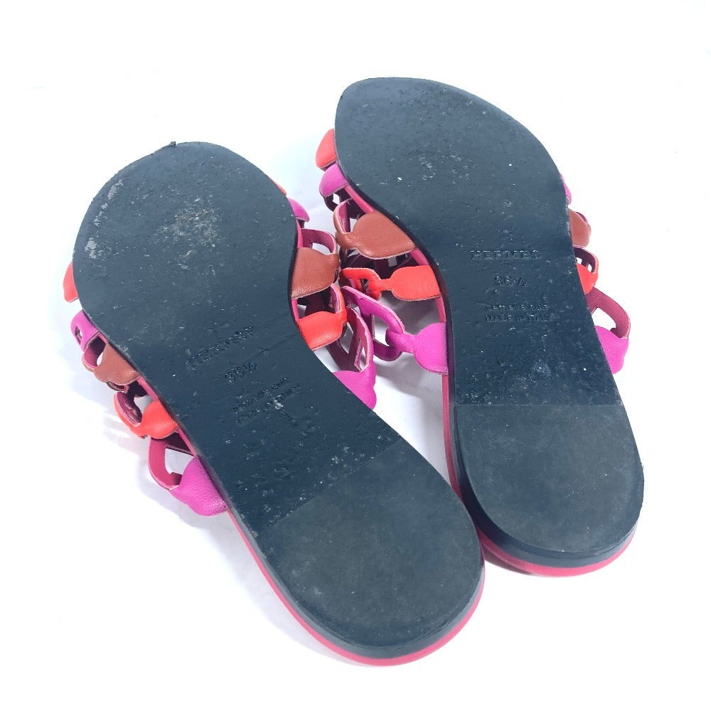HERMES Sandals leather pink Shoes Flat Sandals Thalassa Chene Dunkle Women 36.5 Used