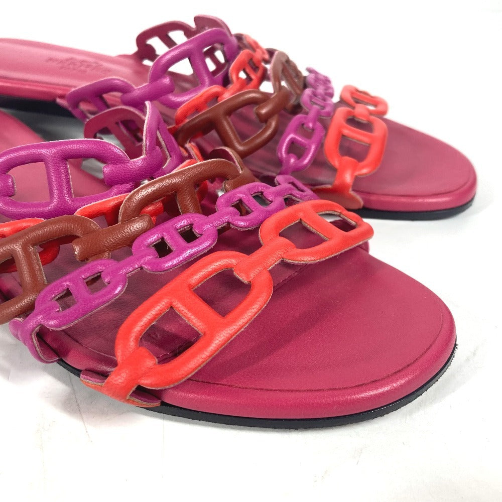 HERMES Sandals leather pink Shoes Flat Sandals Thalassa Chene Dunkle Women 36.5 Used