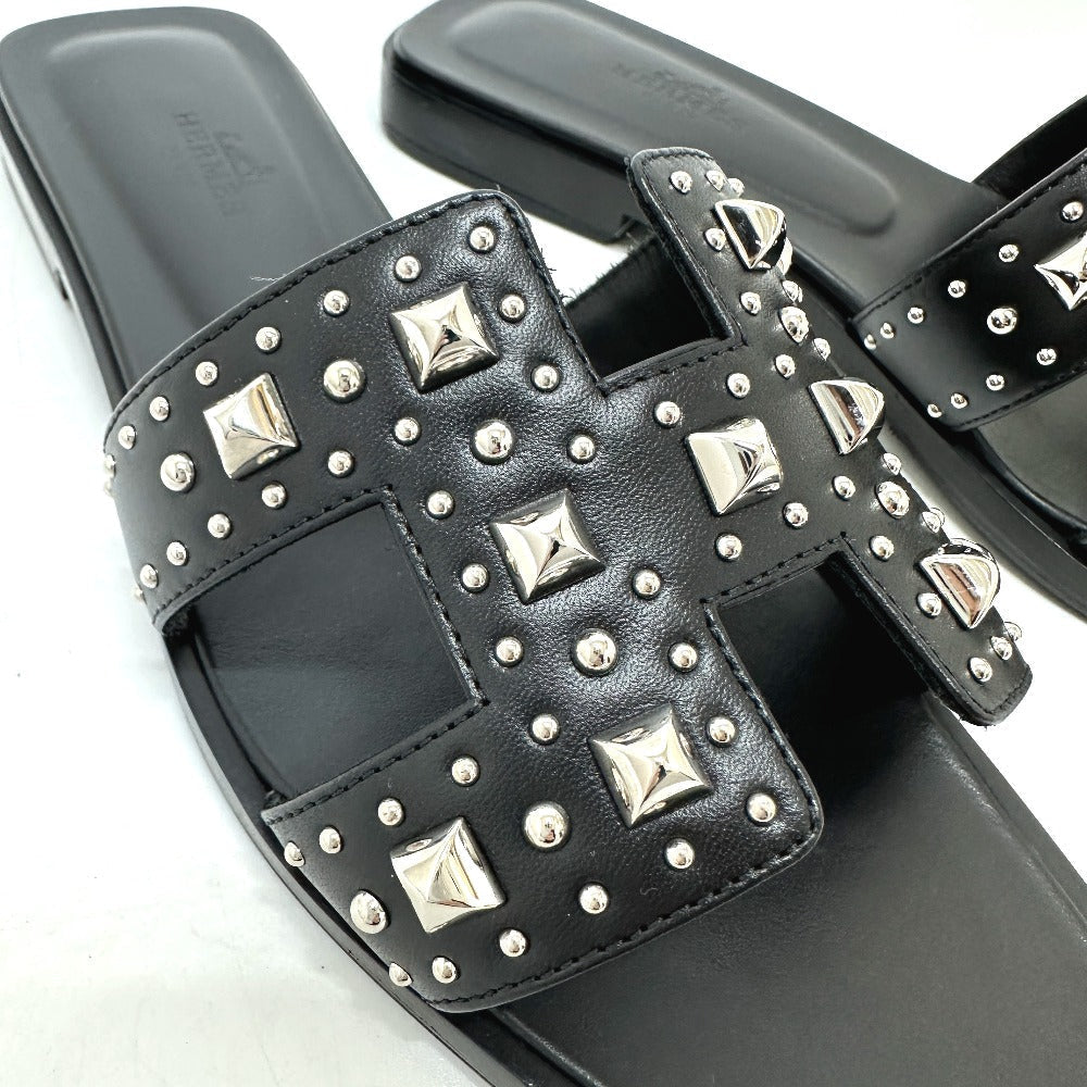 HERMES Sandals leather black Meador Oran 36