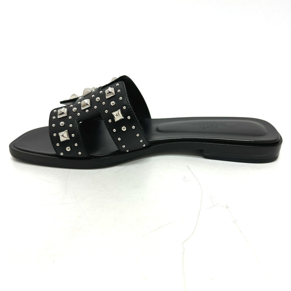 HERMES Sandals leather black Meador Oran 36