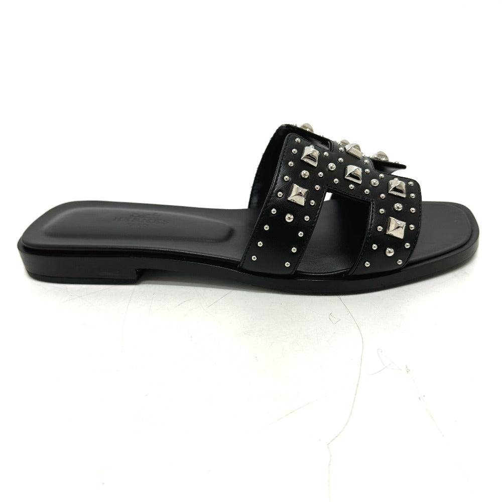 HERMES Sandals leather black Meador Oran 36