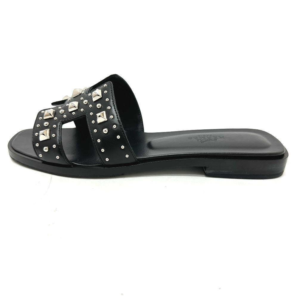 HERMES Sandals leather black Meador Oran 36