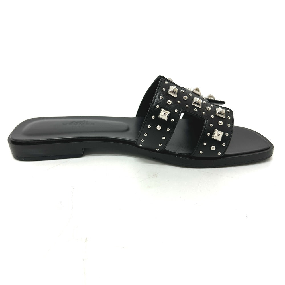 HERMES Sandals leather black Meador Oran 36
