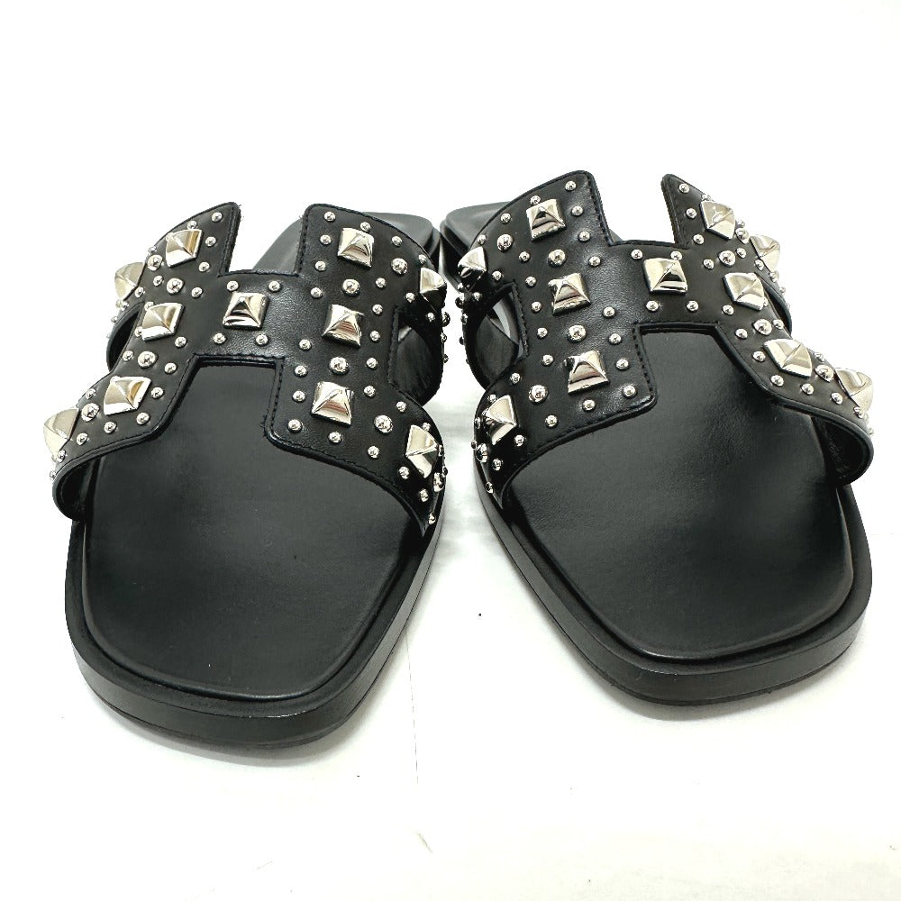 HERMES Sandals leather black Meador Oran 36