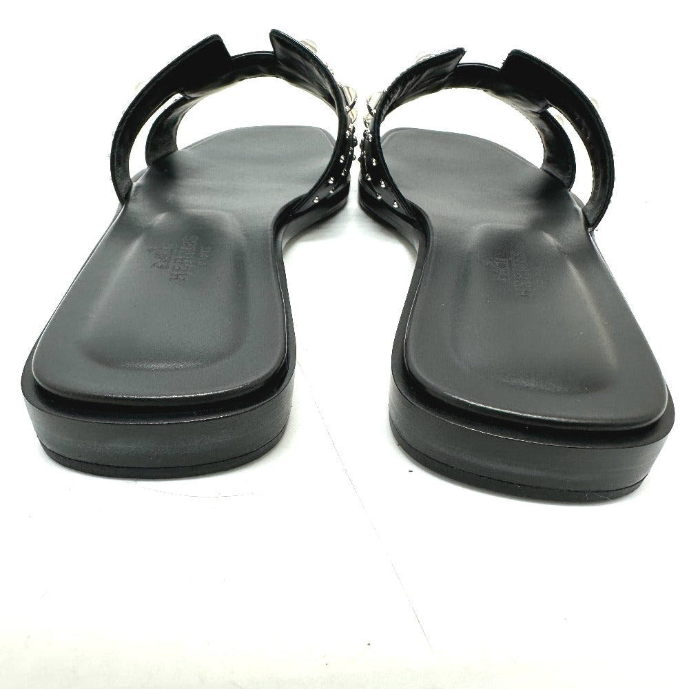 HERMES Sandals leather black Meador Oran 36