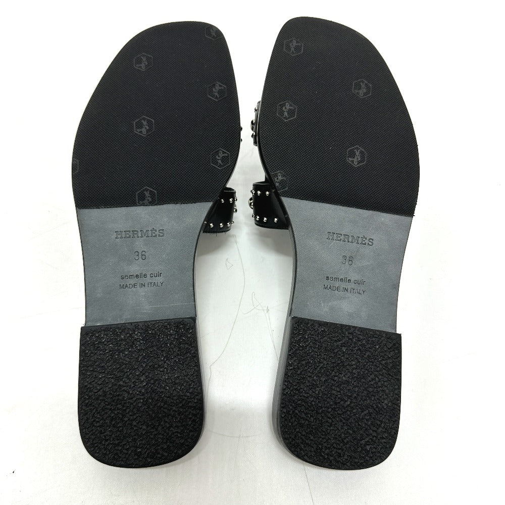 HERMES Sandals leather black Meador Oran 36