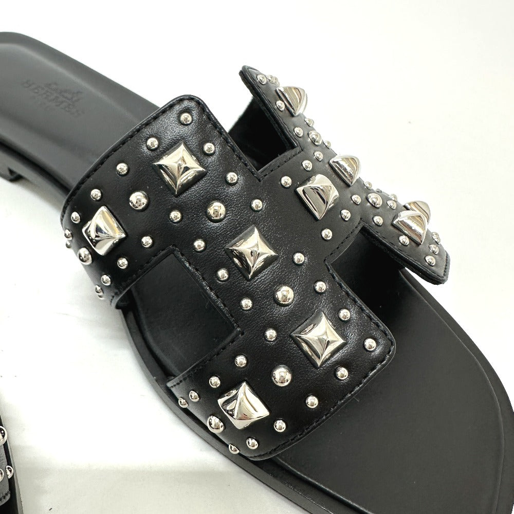 HERMES Sandals leather black Meador Oran 36