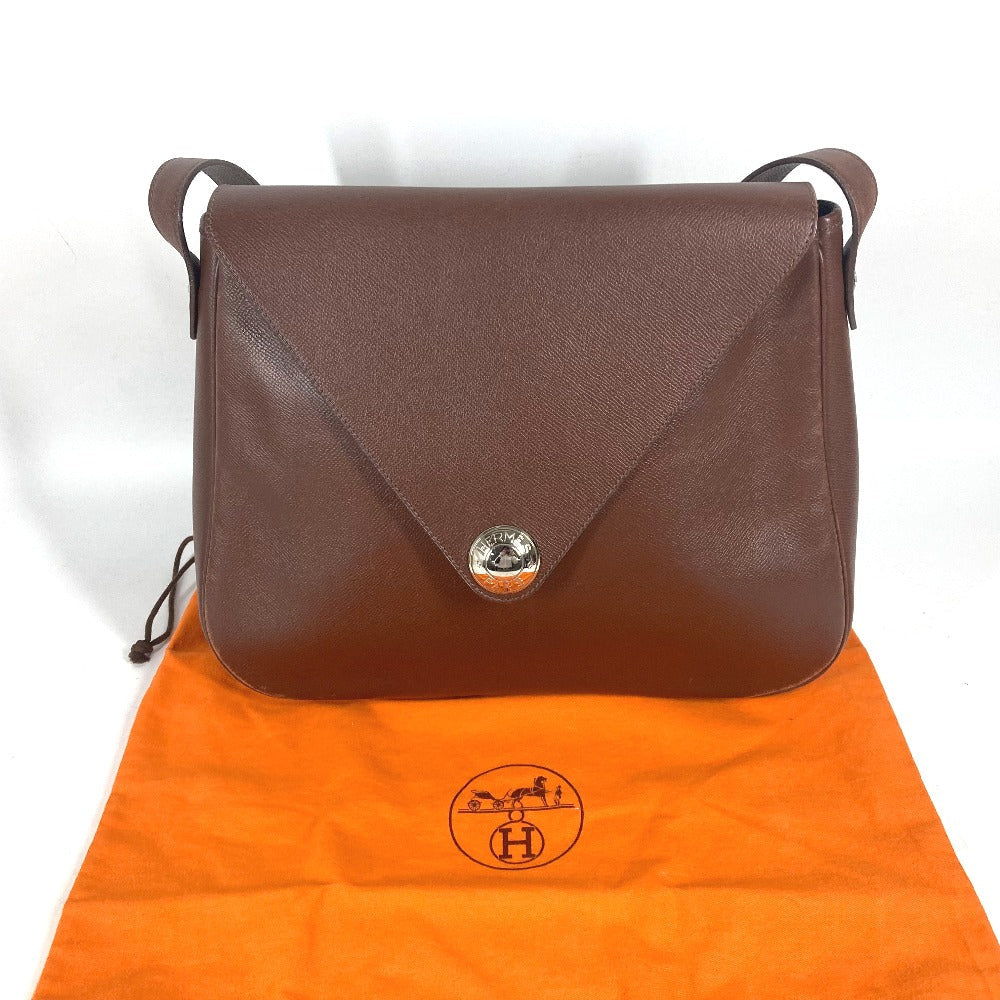 HERMES Shoulder Bag leather Brown Christine