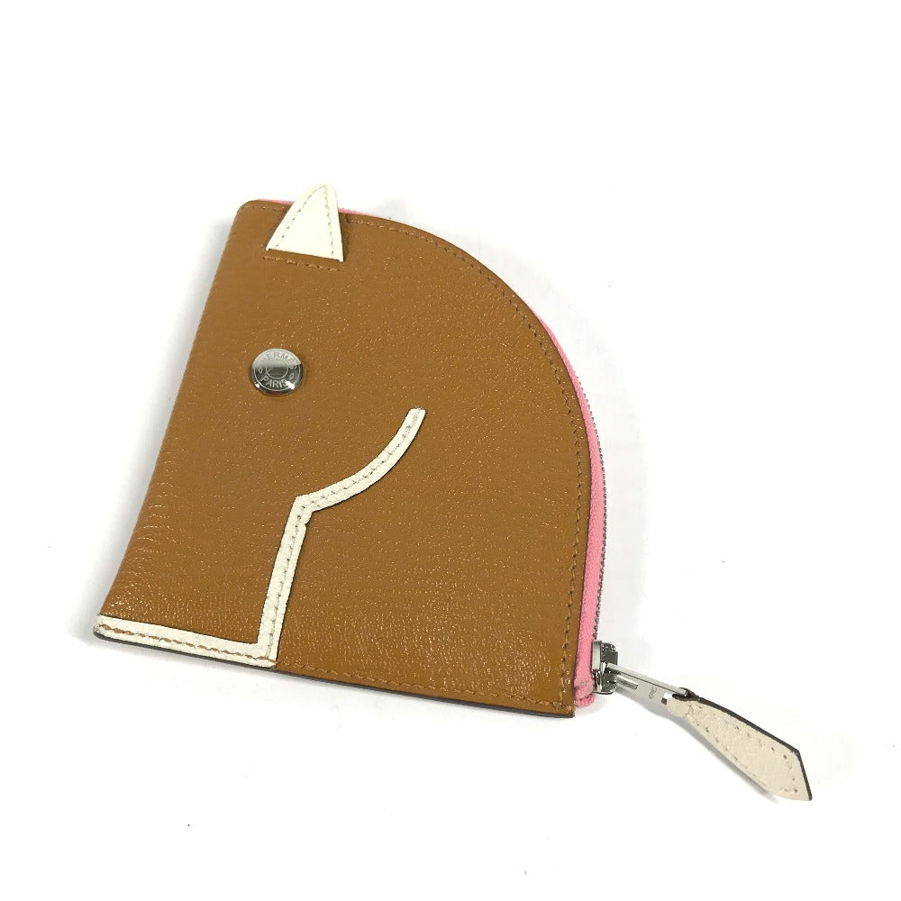 HERMES Coin case leather Brown Paddock Horse Cheval Women Used
