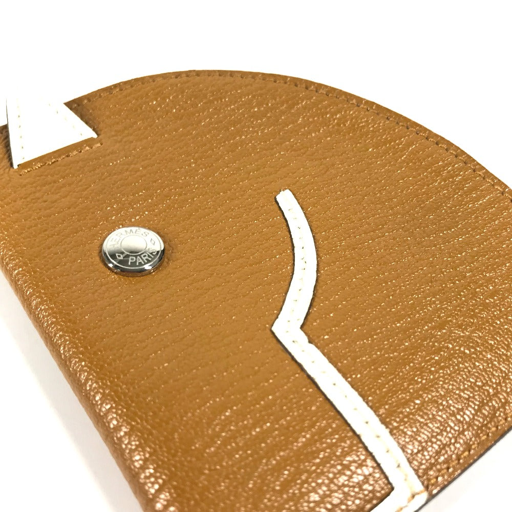 HERMES Coin case leather Brown Paddock Horse Cheval Women Used