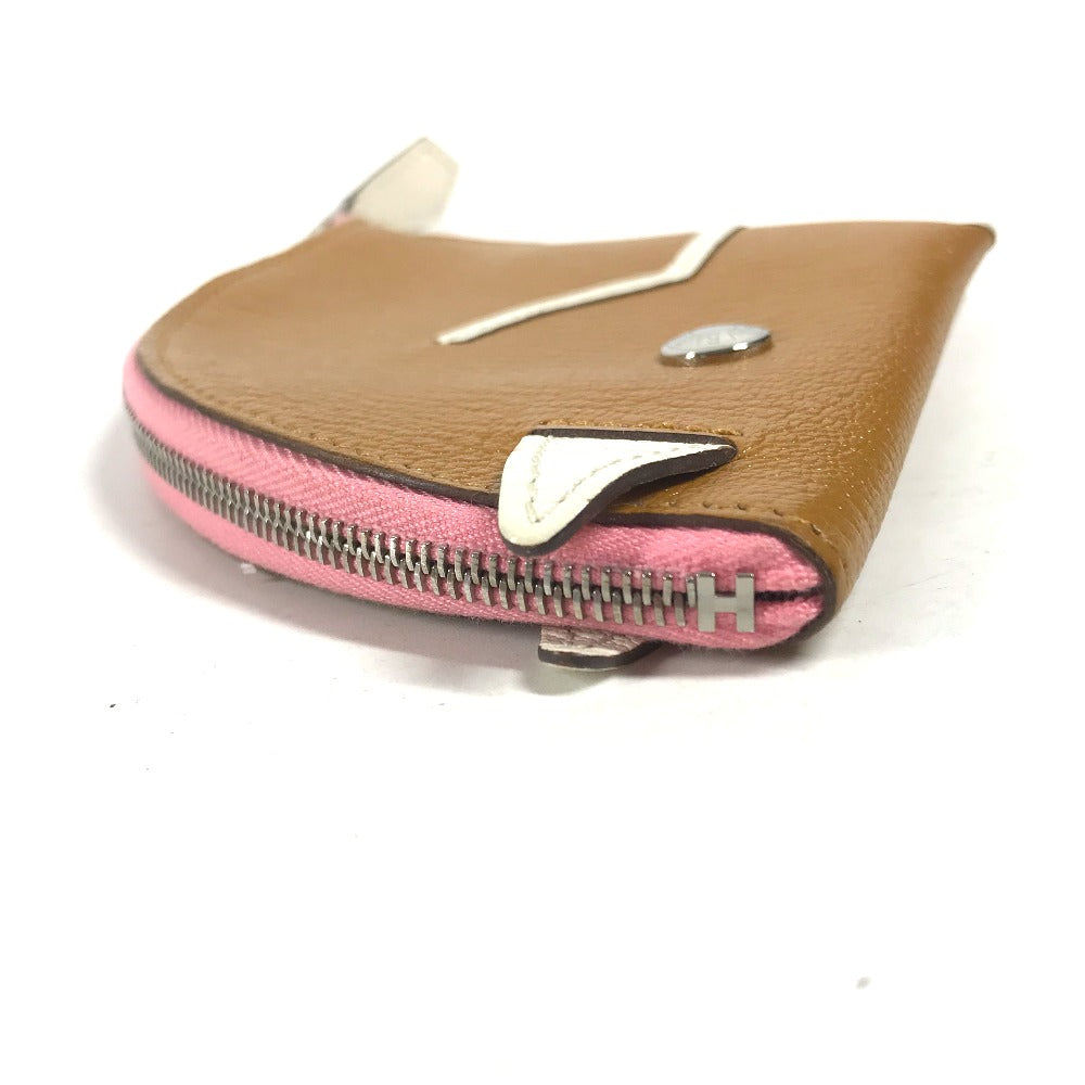 HERMES Coin case leather Brown Paddock Horse Cheval Women Used