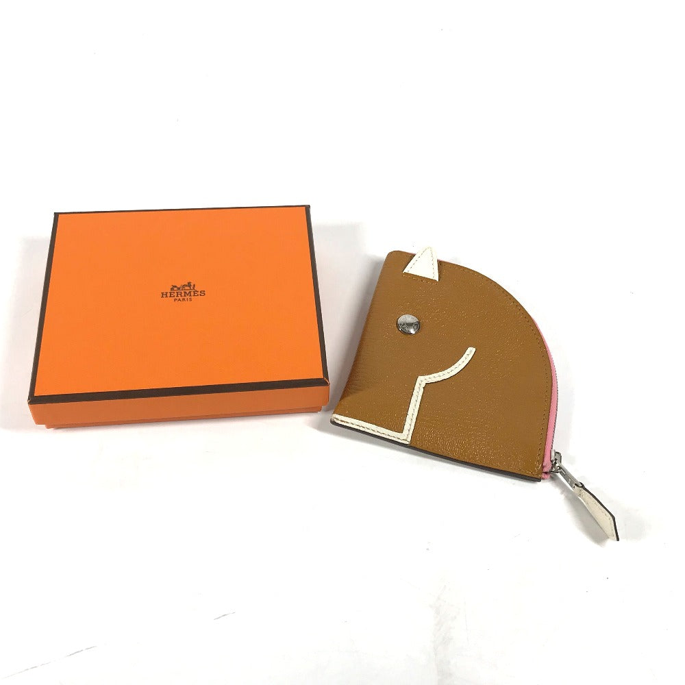 HERMES Coin case leather Brown Paddock Horse Cheval Women Used