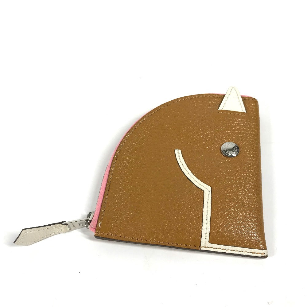 HERMES Coin case leather Brown Paddock Horse Cheval Women Used