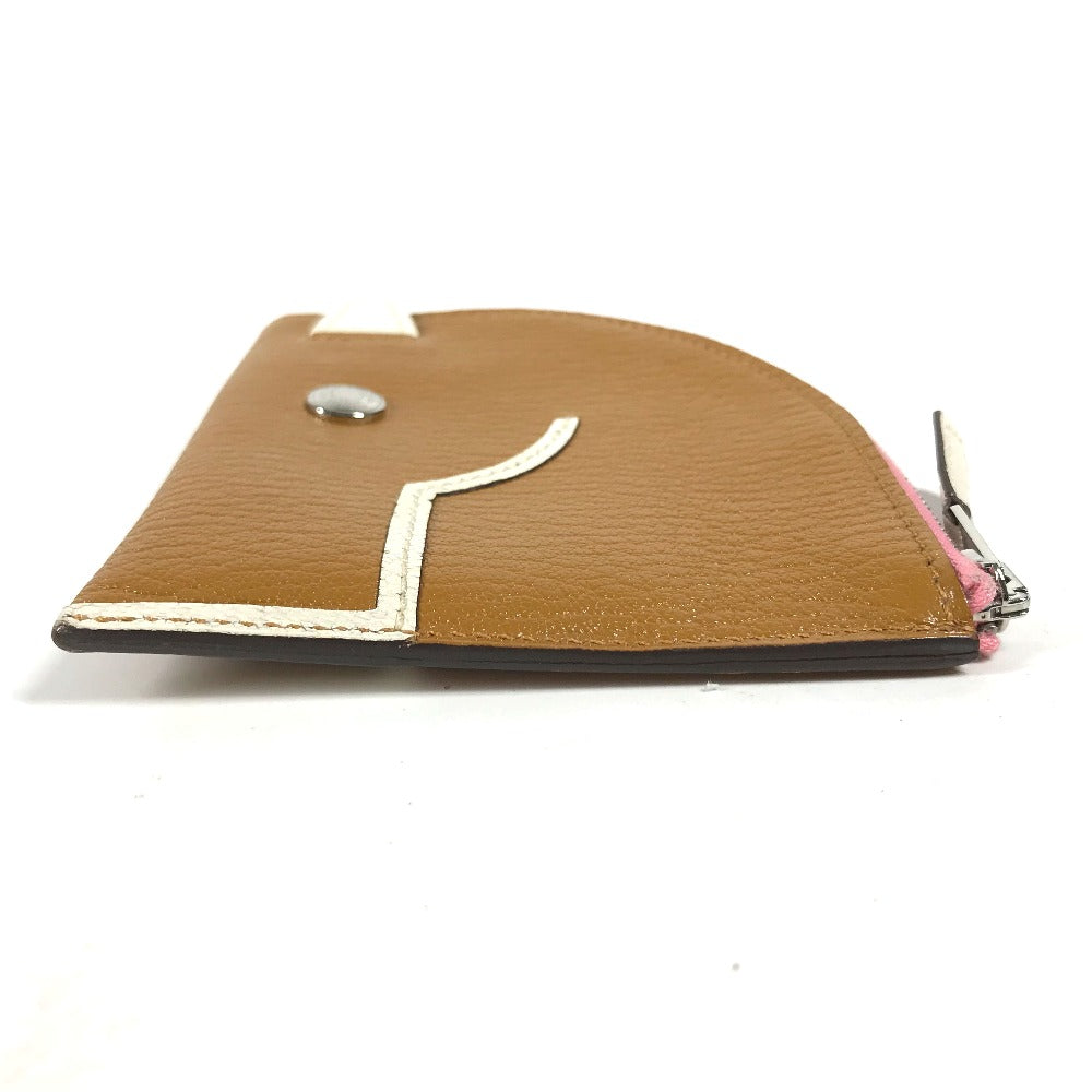 HERMES Coin case leather Brown Paddock Horse Cheval Women Used