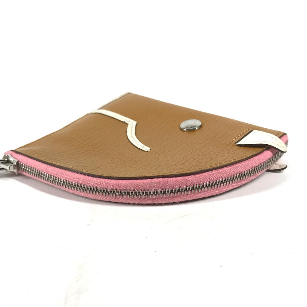HERMES Coin case leather Brown Paddock Horse Cheval Women Used
