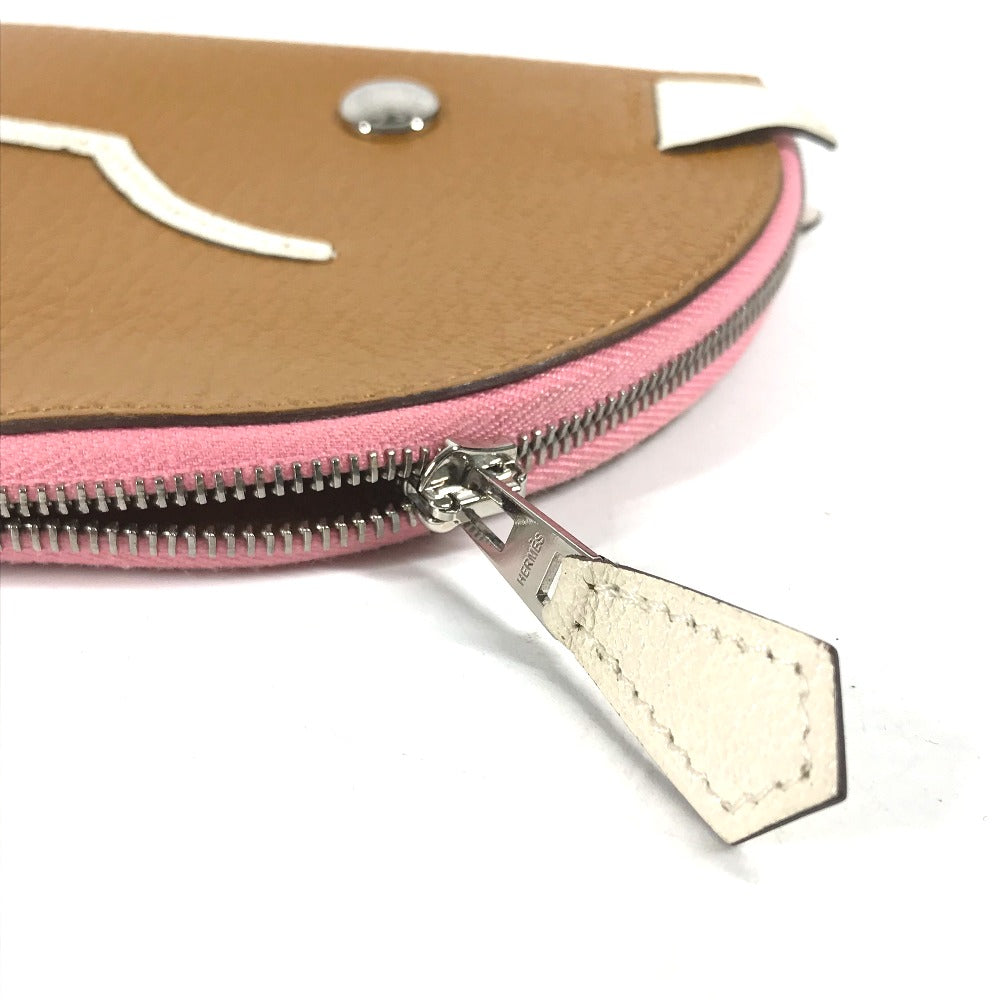 HERMES Coin case leather Brown Paddock Horse Cheval Women Used